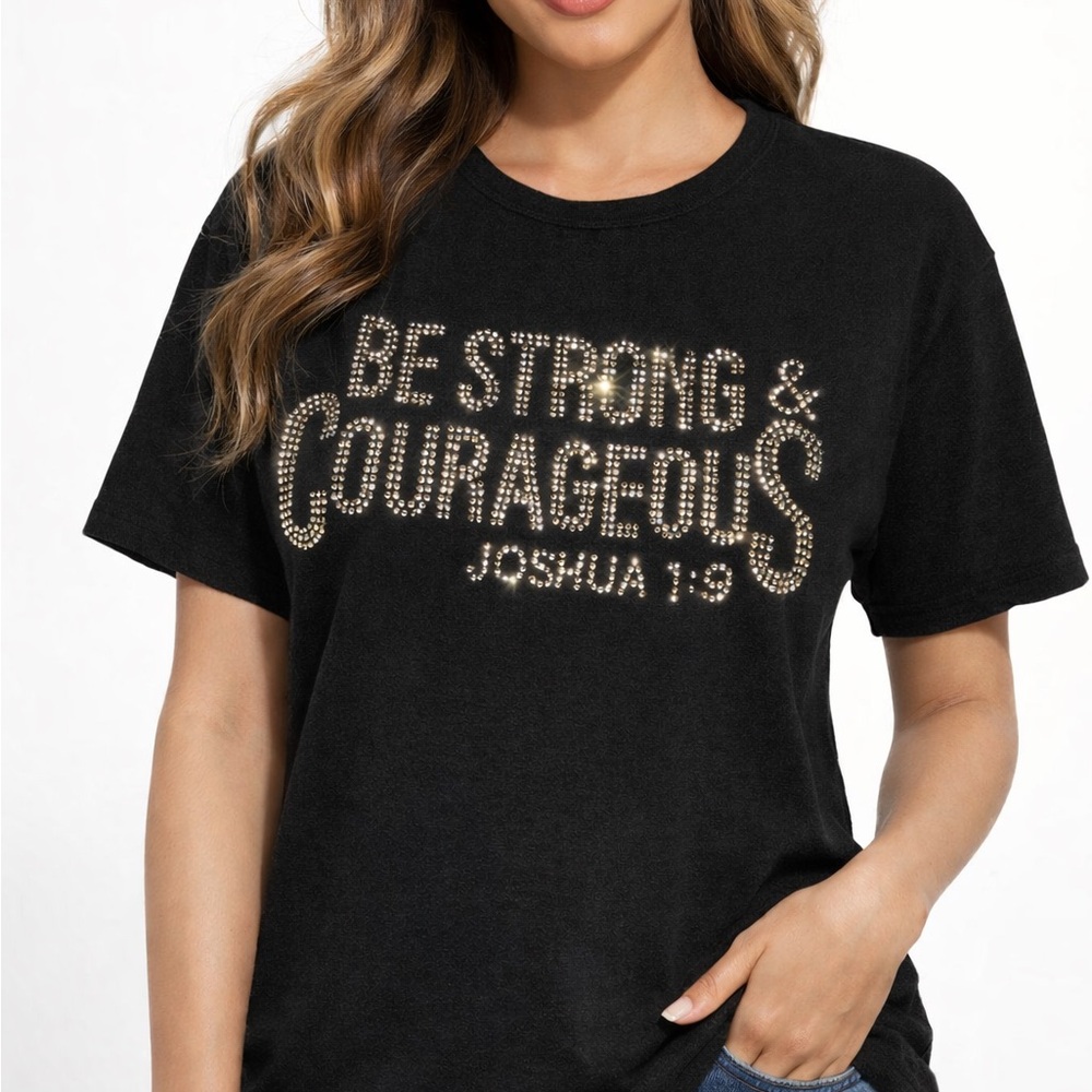 Rhinestone Graphic Tee with Inspirational Text